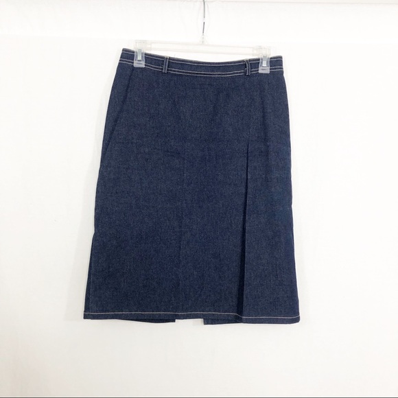 French Connection Chambray Denim Jean Knee Length Skirt, Size 8, Blue - Picture 1 of 4